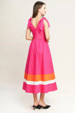 FOREST CHARM FUCHSIA ORANGE MIDI DRESS