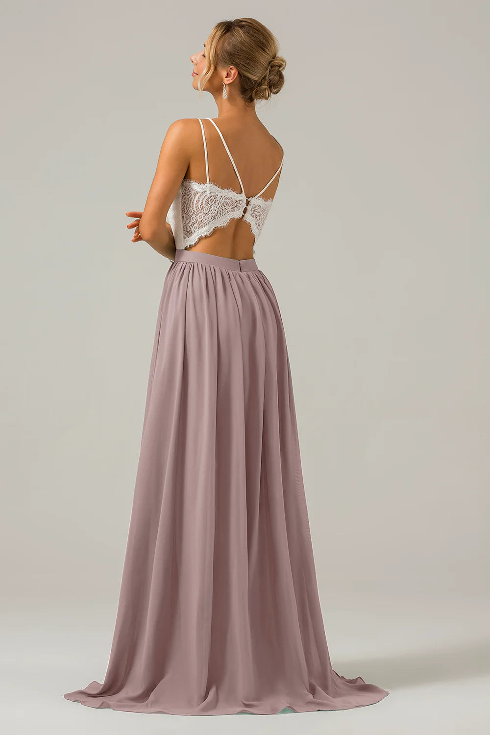 A Line Spaghetti Straps Pleated Long Bridesmaid Dress With Lace