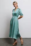 V Neck Satin Midi Dress in Seafoam FINAL SALE