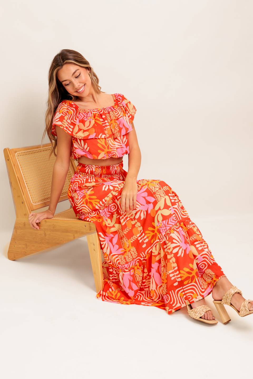 SUNBEAMS TOP SKIRT SET RED