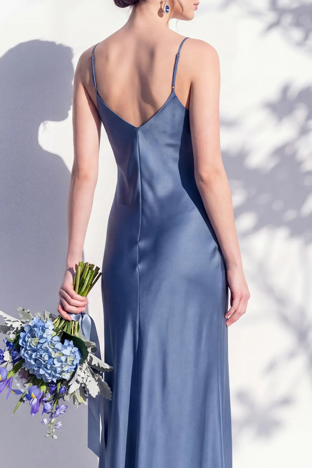 Satin Spaghetti Straps Sheath Sage Bridesmaid Dress