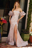 40033 Ava Presley Off the Shoulder Fitted Brocade Dress
