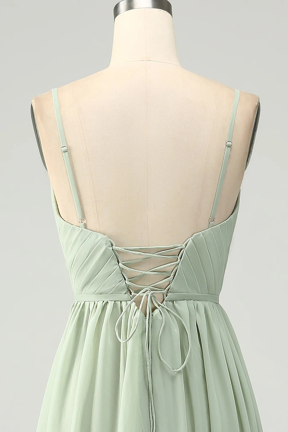 Dusty Sage A Line Spaghetti Straps Pleated Maternity Bridesmaid Dress With Slit