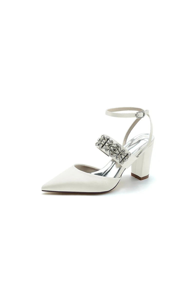 Black Satin Pump with Sparkling Silver Accent