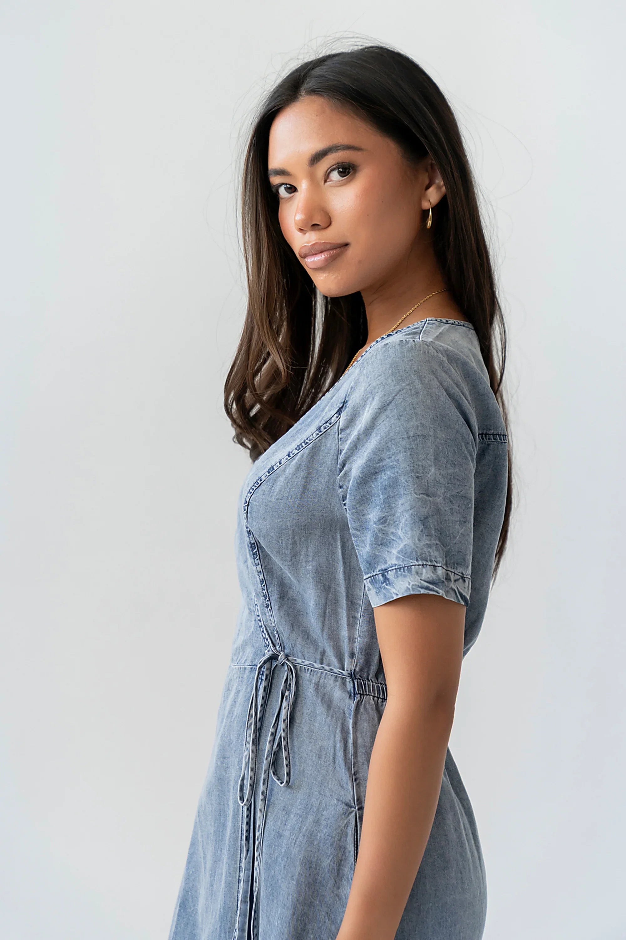 Tatum Denim Wrap Midi Dress