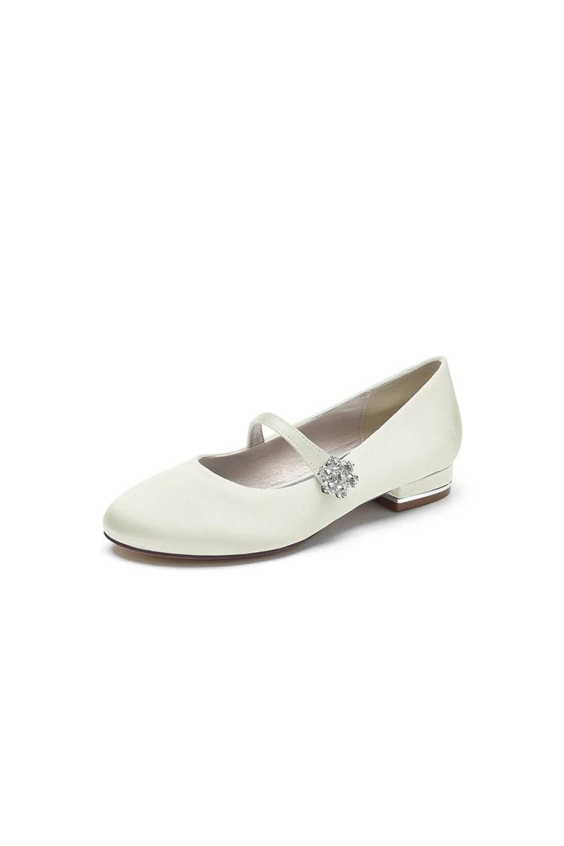 Round Toe Crystal Flower Flats