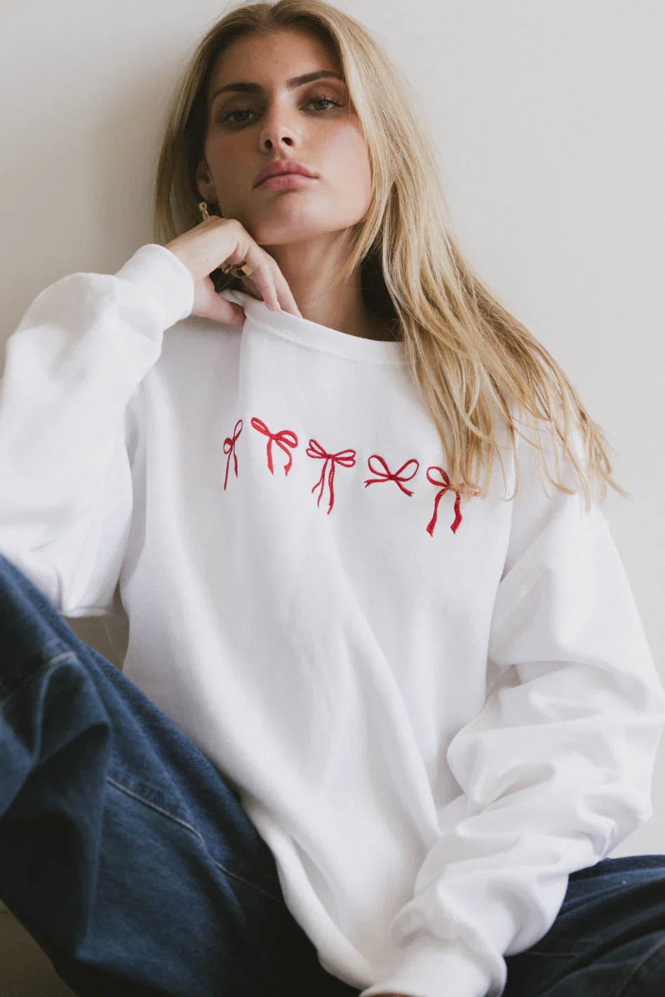 Pretty Bows Crewneck in Cream FINAL SALE