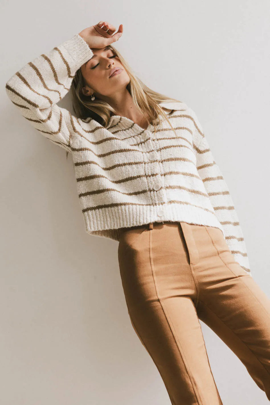 Dolly Striped Knit Cardigan in Olive FINAL SALE
