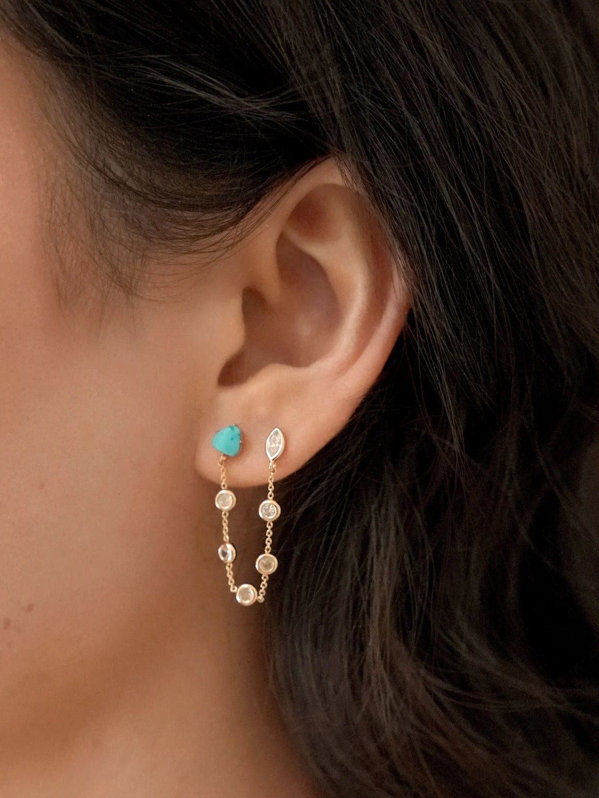 Double Piercing Turquoise Earrings
