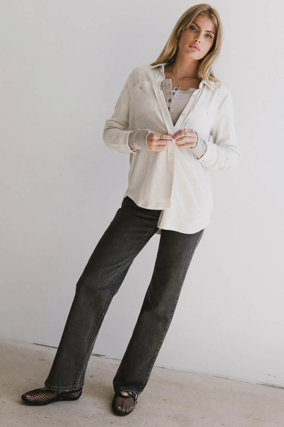 Mada Fleece Button Up in Oatmeal FINAL SALE