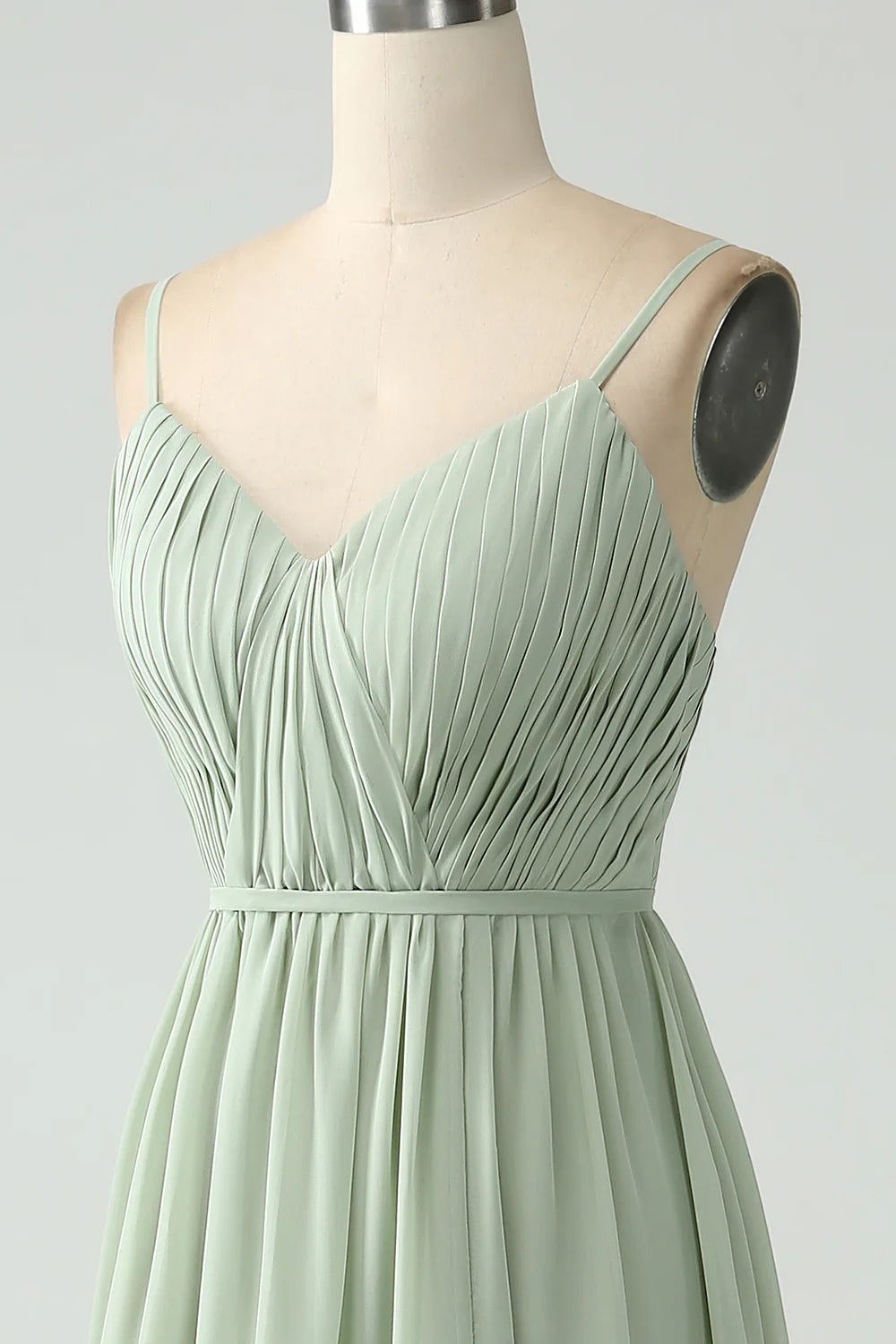 Dusty Sage A Line Spaghetti Straps Pleated Maternity Bridesmaid Dress With Slit
