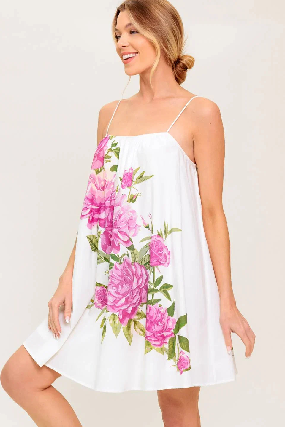 GARDEN WHISPERS PINK FLORAL SWING DRESS