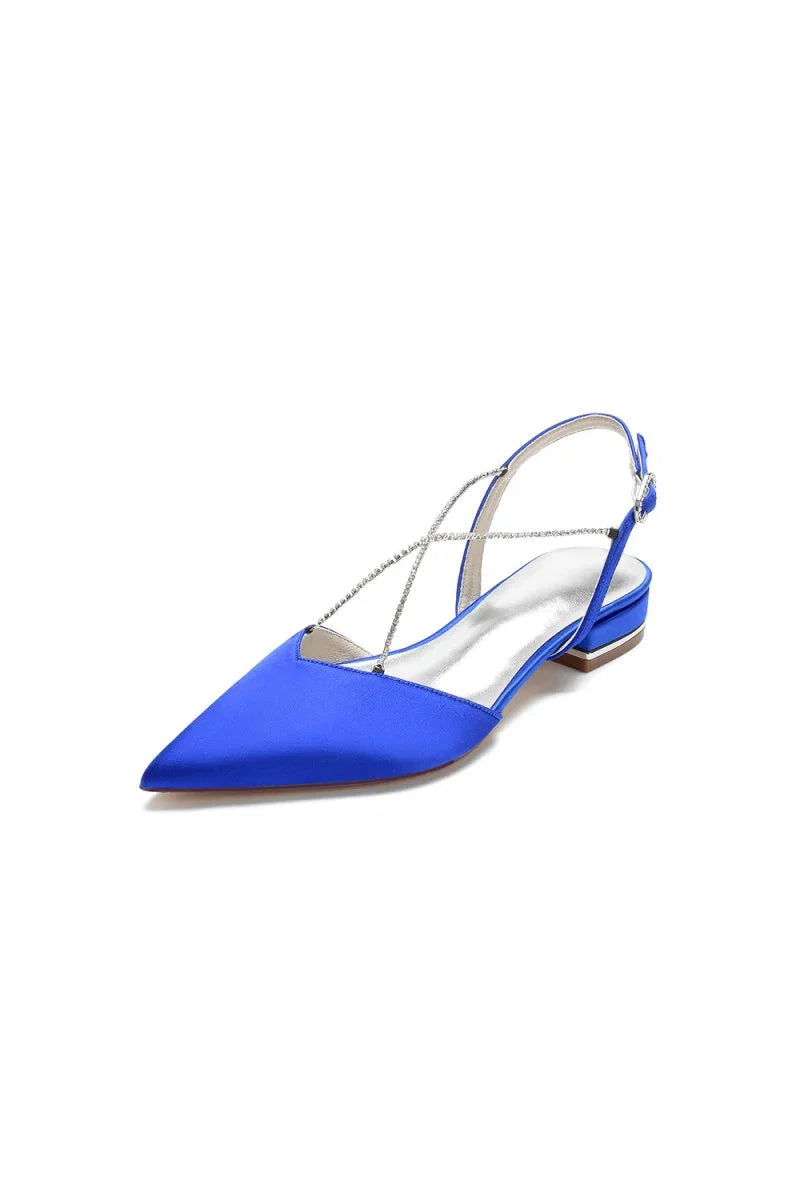 Satin Pointed Toe Beading Buckle Kitten Heels