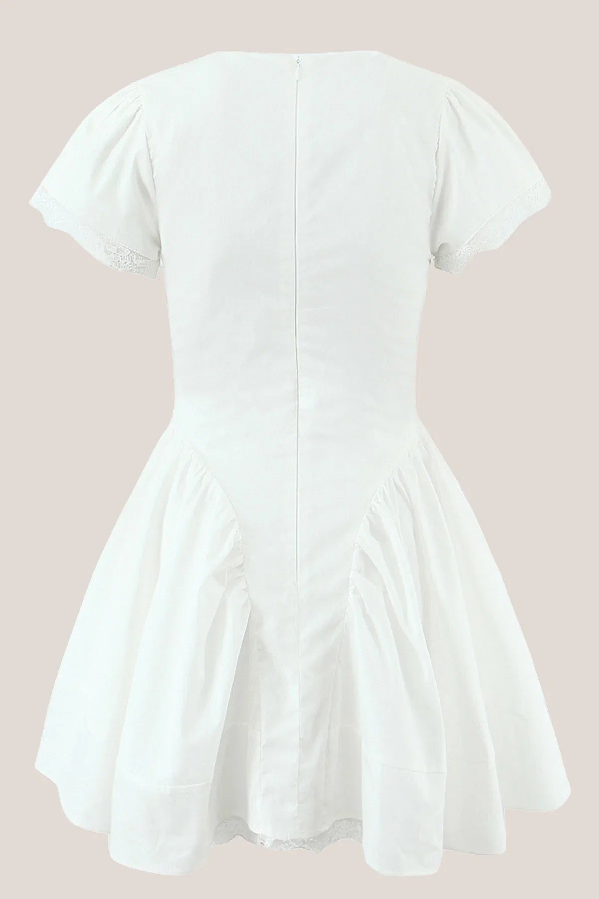 White Cotton A Line V Neck Mini Dress