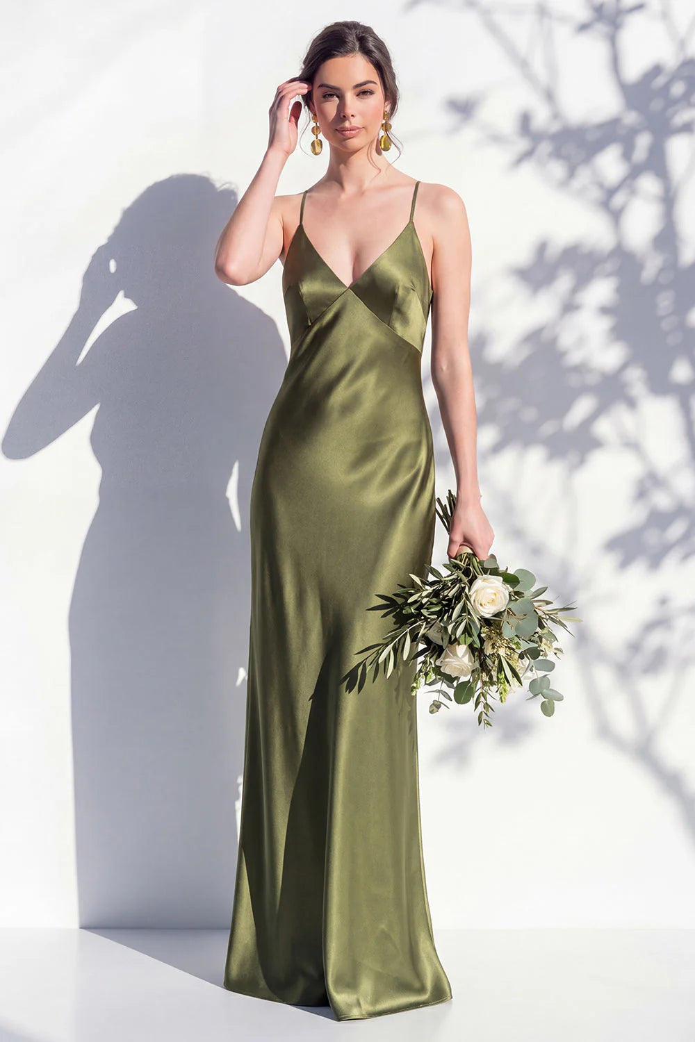 Satin Spaghetti Straps Sheath Sage Bridesmaid Dress
