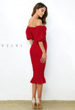 Skyla Shirred Midi Dress RED