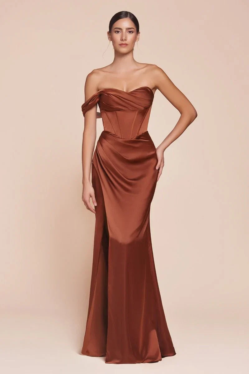 AUDRA GOWN ONE SHOULDER LUXE SATIN CORSET DRESS