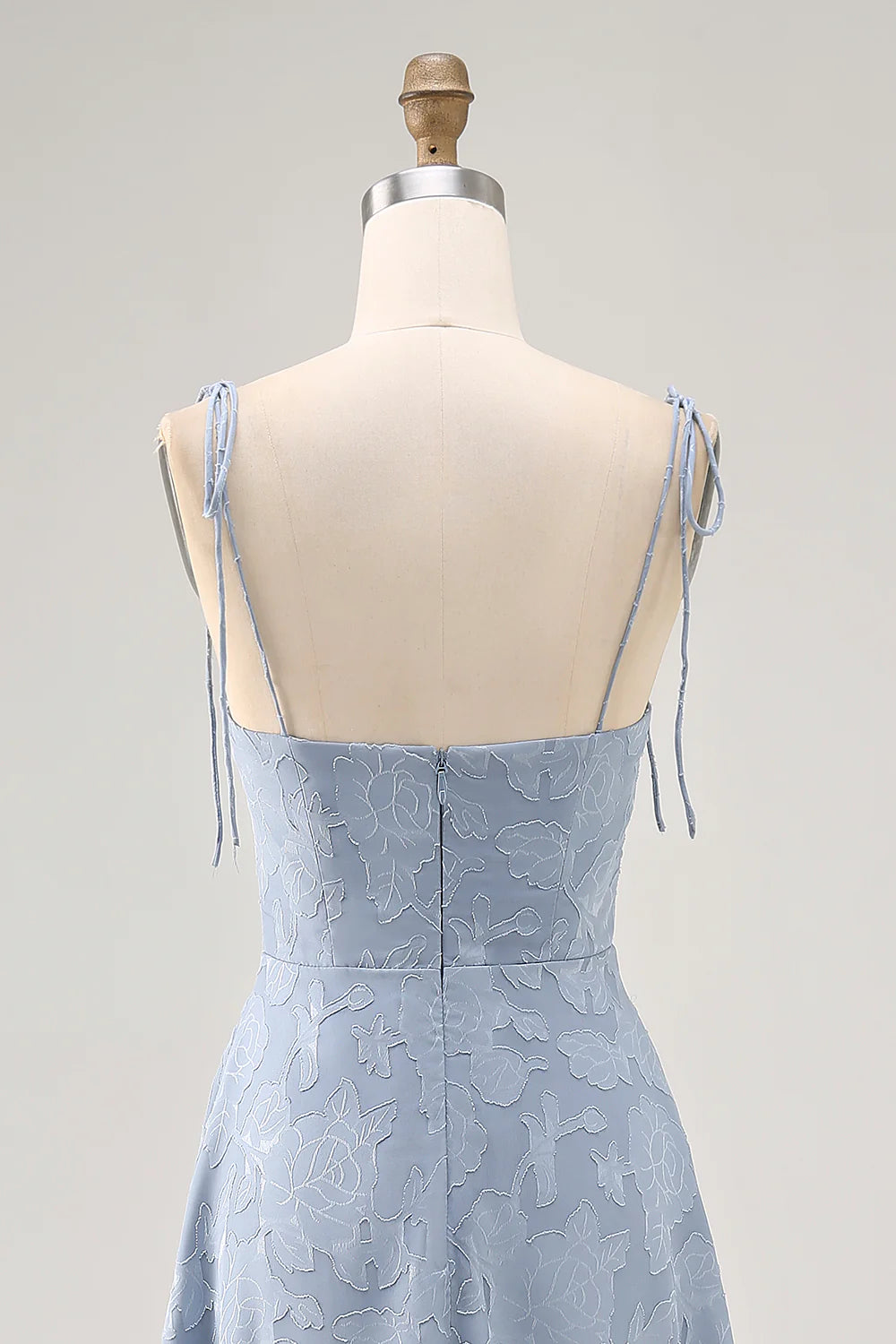 Floral Burnout Dusty Blue A Line Spaghetti Straps Wedding Guest Dress with Slit