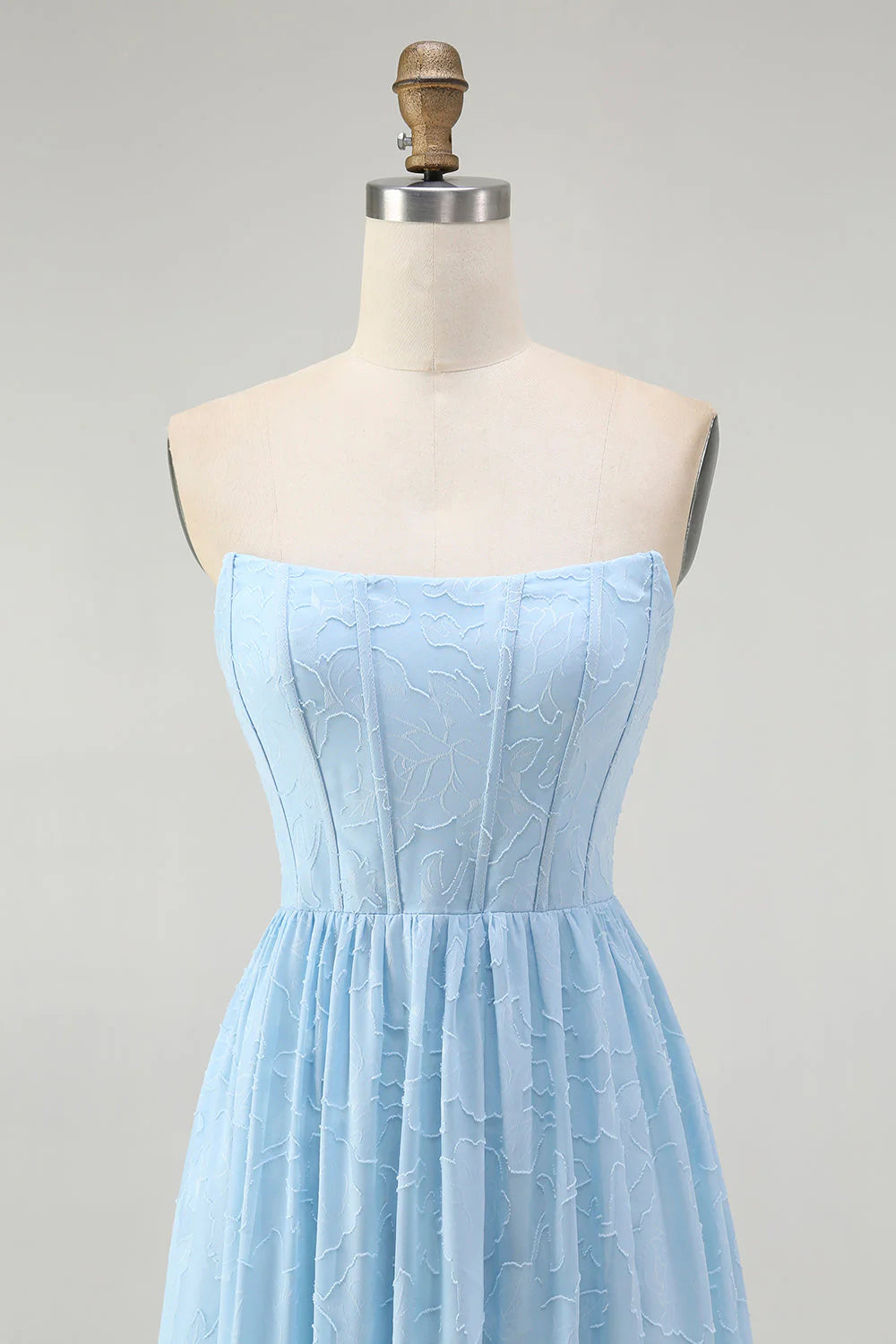 Strapless Sky Blue A Line Corset Midi Dress