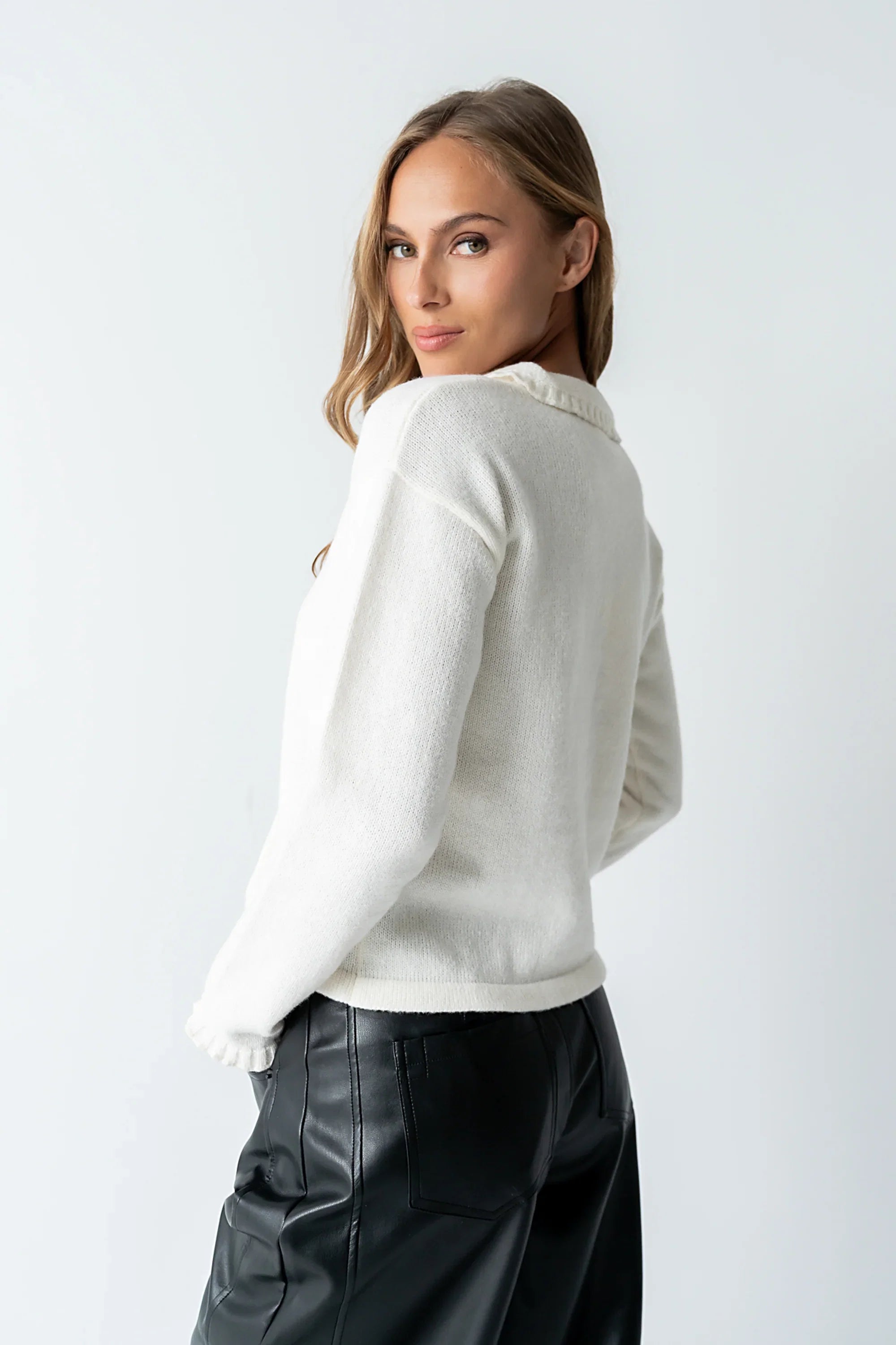Trixie Ruffled Cardigan in Ivory