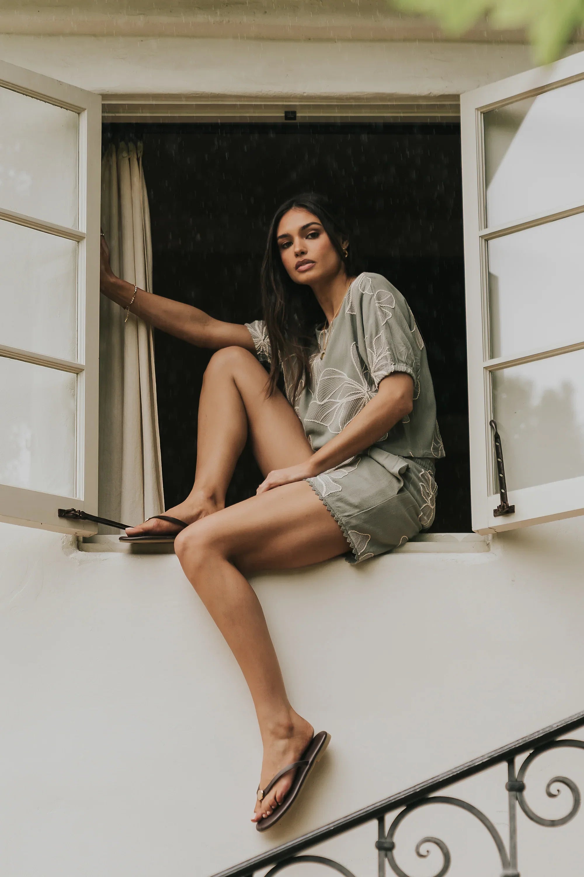 Kortney Floral Oversized Top in Sage