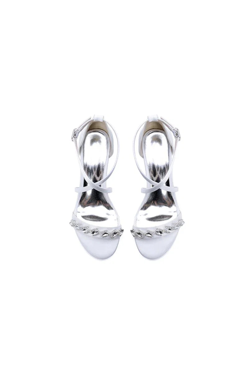 Open Toe Crystal Hollow Out Chunky Heels