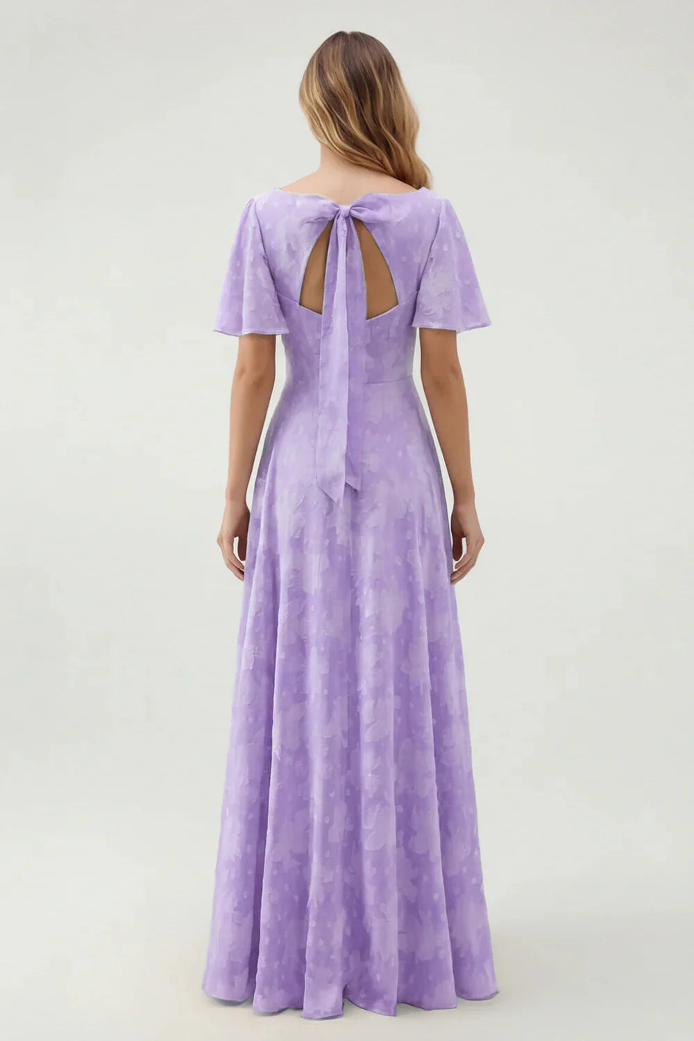 A Line Sage Green Floral Jacquard Flutter Sleeves Maxi Dress with Bow Back