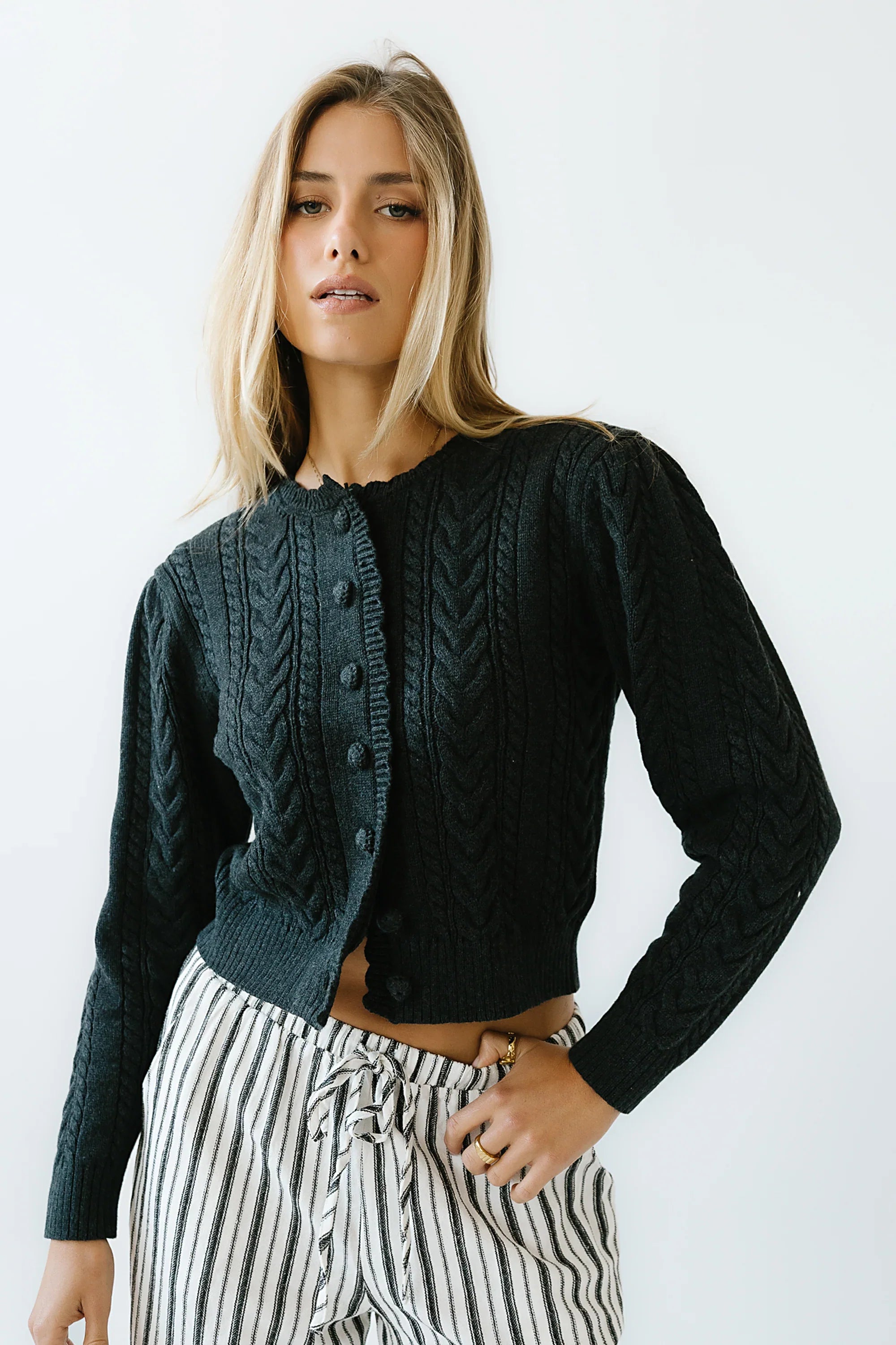 France Knit Cardigan in Charcoal FINAL SALE