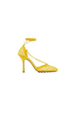Yellow Stiletto Heel Lace Up Fishnet High Heel Sandals