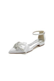 Satin Beaded Pointed Toe Ankle Strap Buckle Kitten Heels