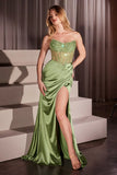 BECCA GOWN STRAPLESS CRYSTAL SATIN FITTED DRESS