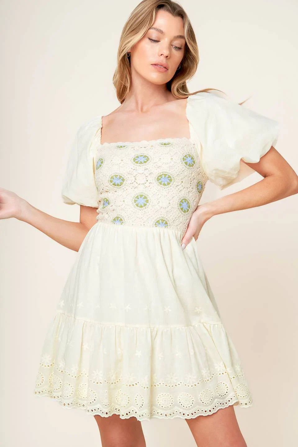 LOLA BOHO MINI DRESS CREAM