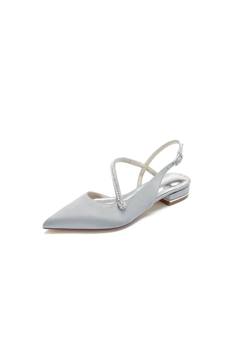 Beaded Pointed Toe Buckle Kitten Heels