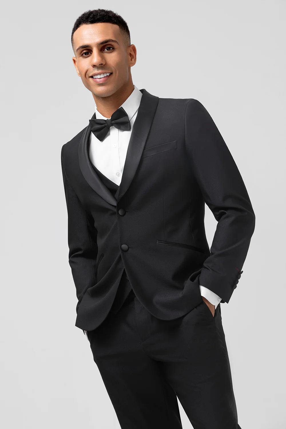 Mens Black Shawl Lapel Single Breasted 3 Piece Wedding Suits