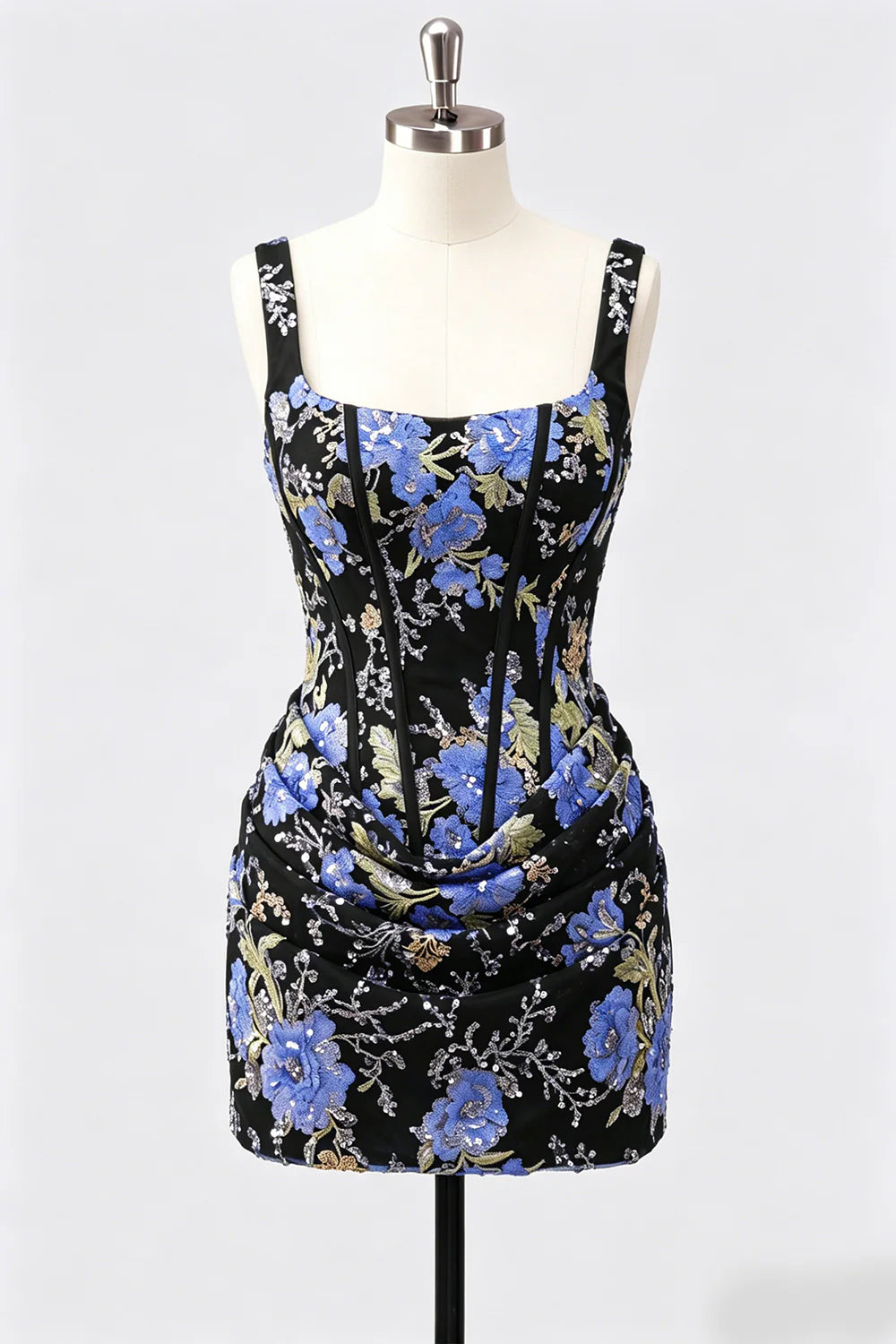 Black Corset Bodycon Sequin Floral Short Homecoming Dress