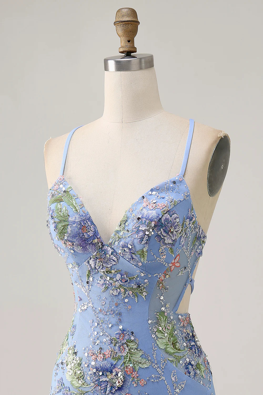 Peacock Floral Tight Spaghetti Straps Short Homecoming Dress with Sequins