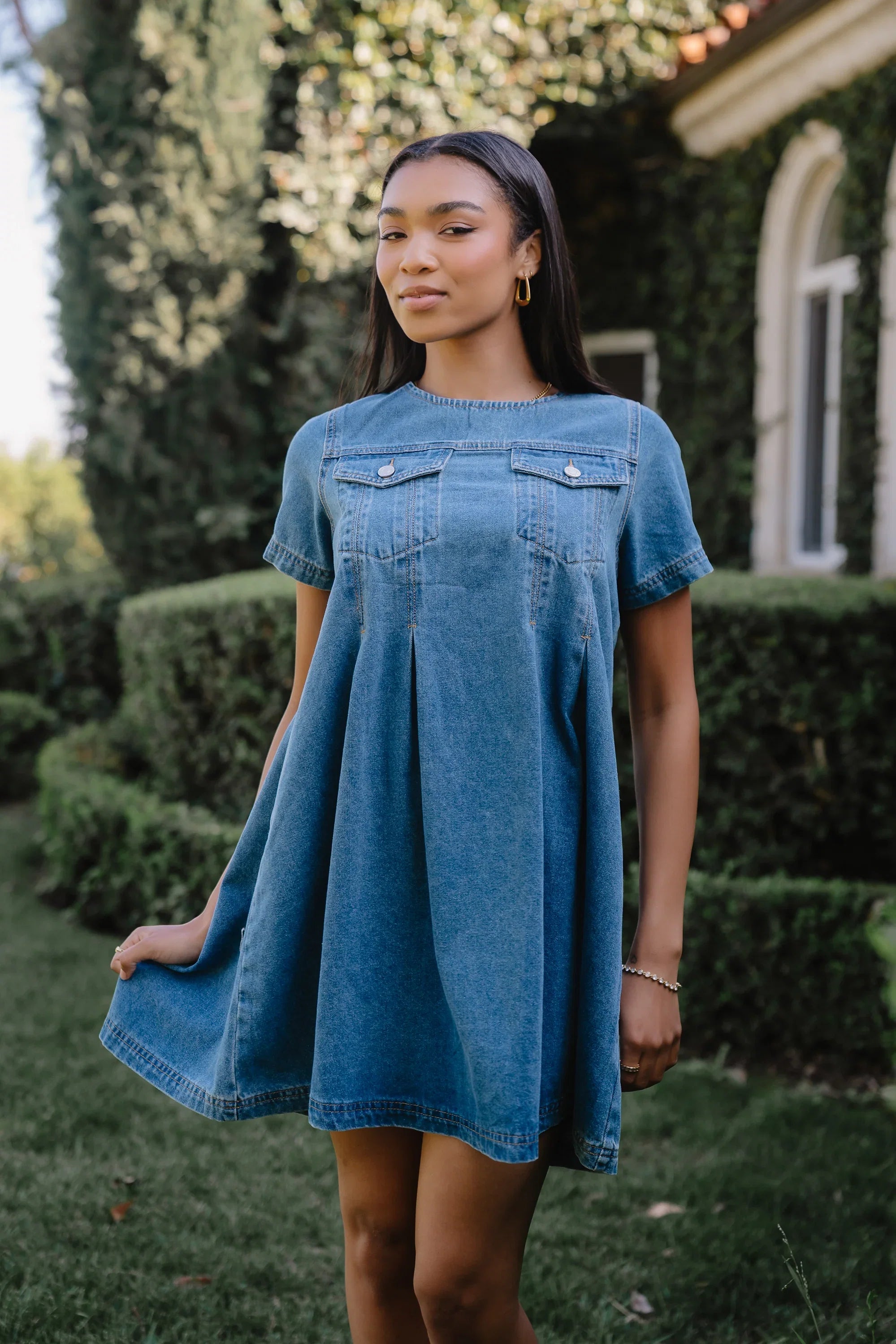 Zalara Denim Baby Doll Dress