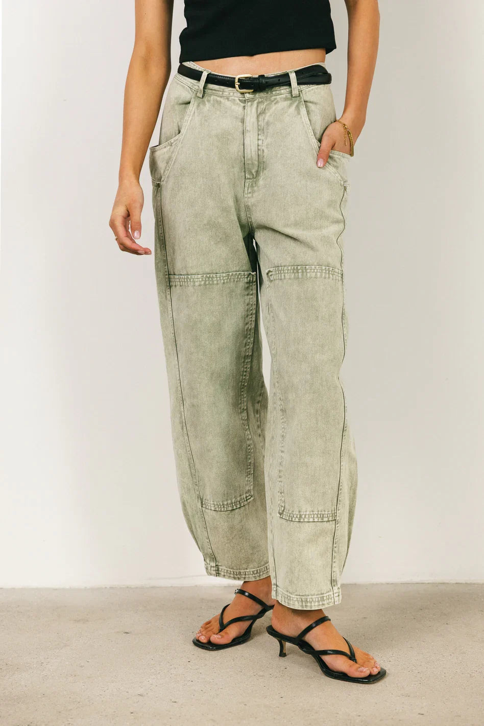 Angela Barrel Jeans in Olive FINAL SALE