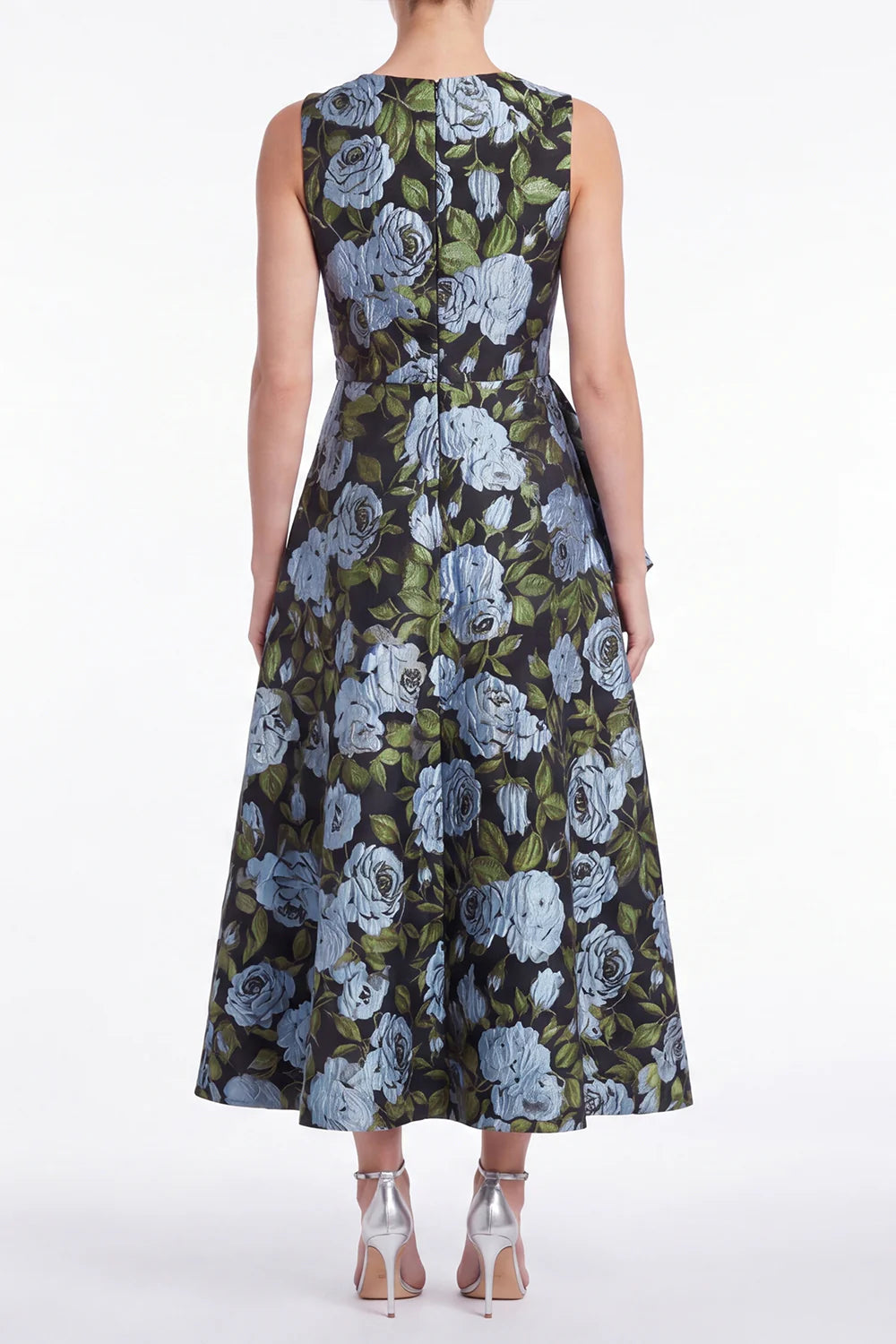 Floral A Line Blue Jacquard Round Neck Midi Mother of the Bride Dress