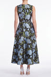 Floral A Line Blue Jacquard Round Neck Midi Mother of the Bride Dress
