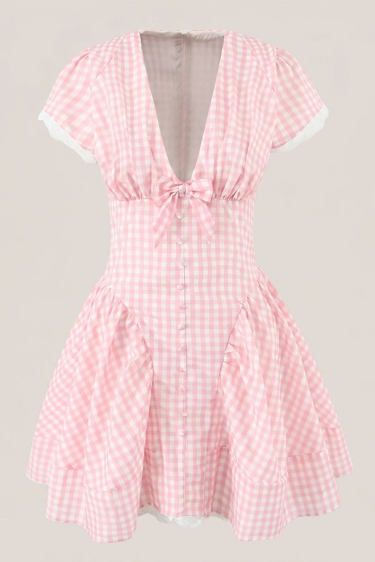 Pink Gingham Cotton A Line Mini Dress