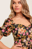SWEET AT HEART MIDI DRESS BLACK FLORAL FITTED DRESS