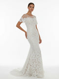 Mermaid Scoop Illusion Neck Floral Wedding Dress