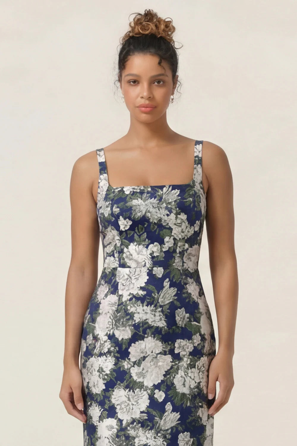 Lilac Flower Sheath Square Neck Ankle Length Wedding Guest Dress