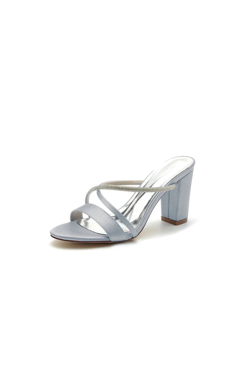 Cross Strap Open Toe High Heels With Rhinestone