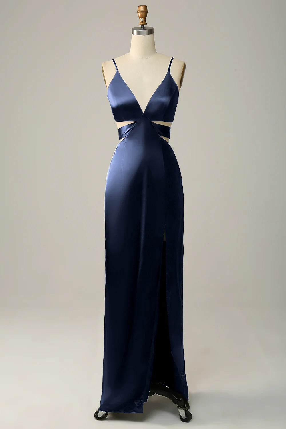 Dark Green Sheath Spaghetti Straps Cut Out Satin Long Bridesmaid Dress