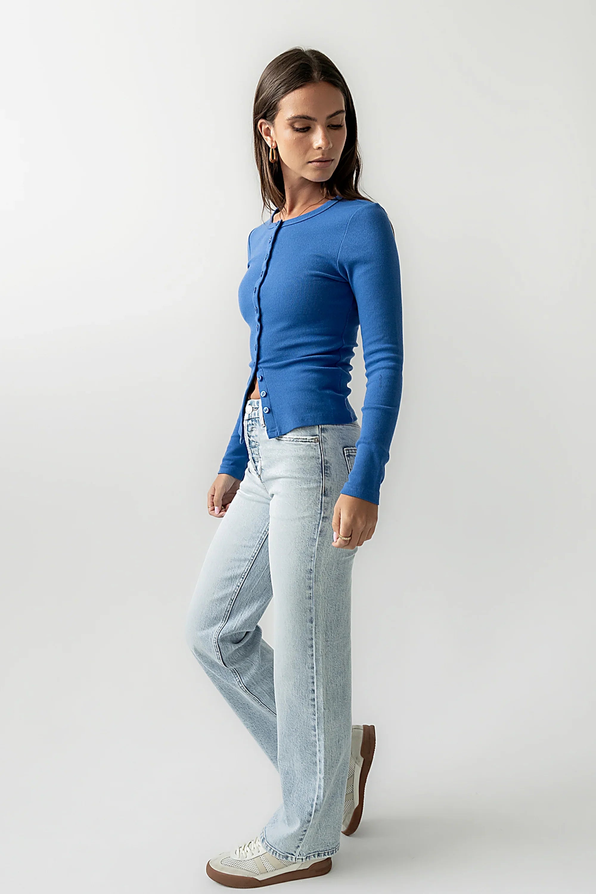 Mia Button Up Top in Blue