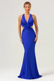 Mermaid Cut Out Ruched Backless Long Royal Blue Bridesmaid Dress