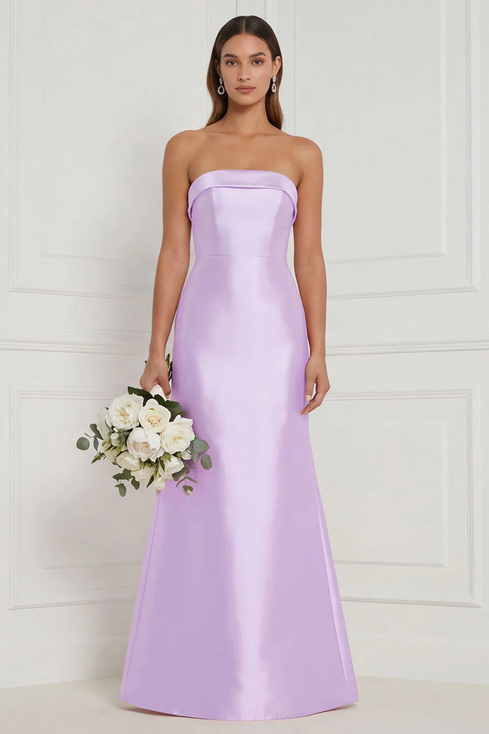 Strapless Mermaid Dusty Rose Satin Long Bridesmaid Dress