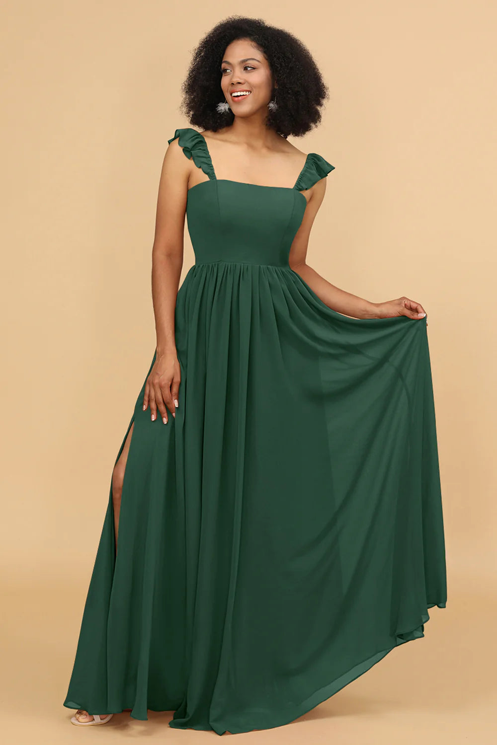 A Line Floor Length Chiffon Bridesmaid Dress With Ruffles